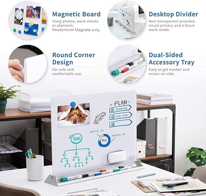 Audio-Visual Direct Magnetic Desktop Memo White Board Planner for Reception & Office (Divider, White)