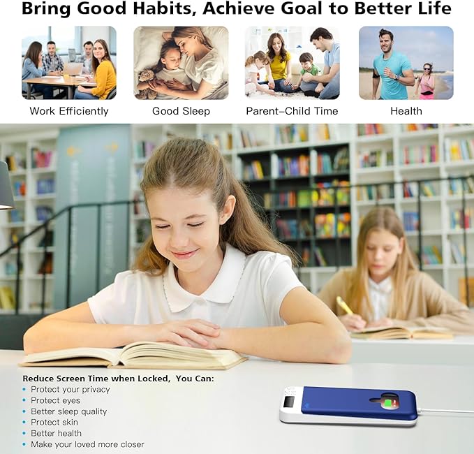 ySky Cell Phone Lock Box with Timer,Portable Timed Phone Lock Box for iPhone and Android Phones, Self-Control Timer Phone Locker to Help Kids,Students Focus Back,(Dark Blue)