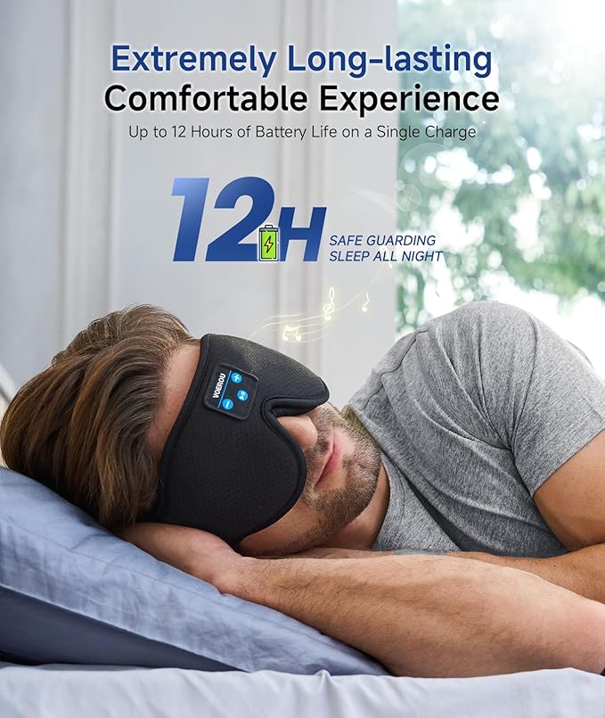Voerou Sleep Headphones 3D Sleep Mask with Bluetooth, Adjustable Wireless Eye Mask for Sleeping for Women Men, Sleeping Headphone with Ultra-Thin Stereo Speakers Perfect for Sleep Naps