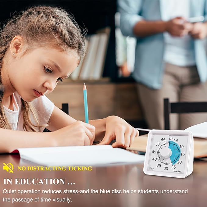 Secura 60-Minute Visual Countdown Timer for Kids & Adults, Classroom Time Management Tool (Blue & White)