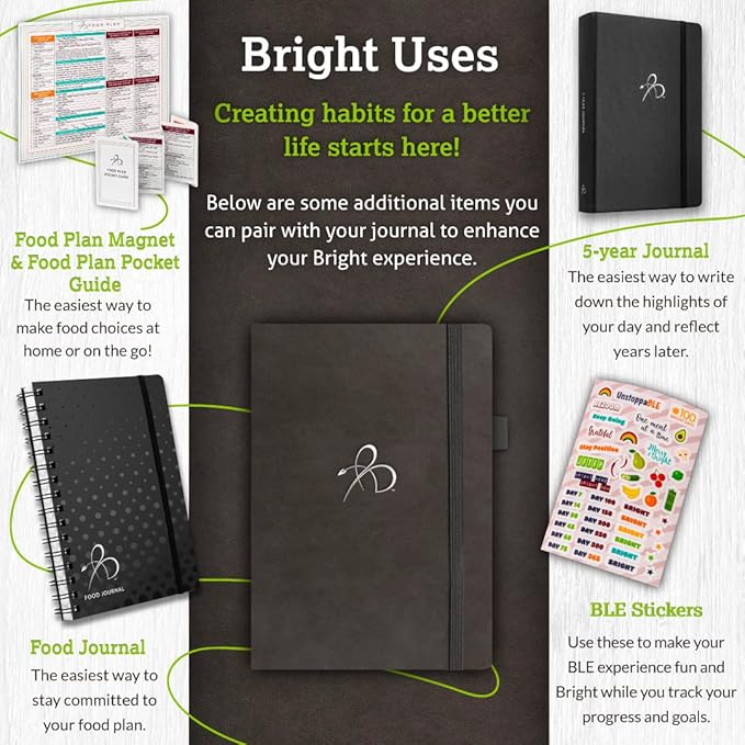 Bright Line Eating Blank Lined Journal Notebook, Vegan Leather Journal w/Lay-Flat Binding, Slate Notebook Journal for Women & Men, Writing Journal, Food Journal, Travel Journal, Fitness Journal