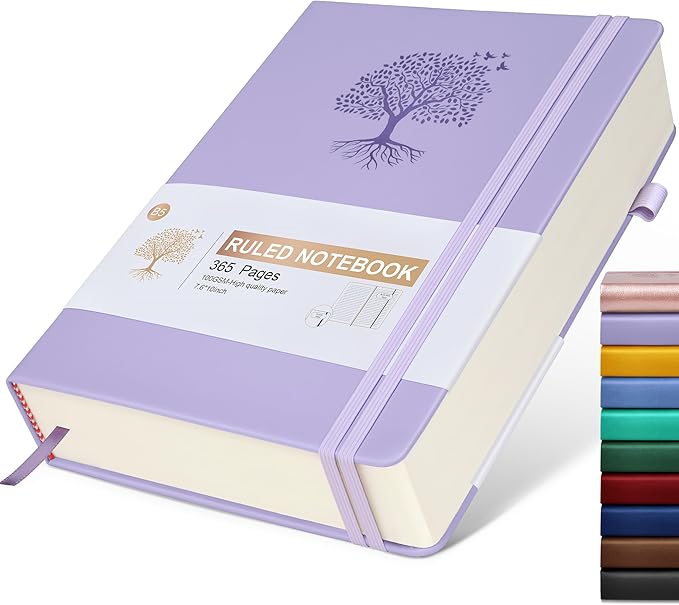 Lined Journal Notebook, 365 Pages B5 Large Journals for Writing Ruled Notebook, Hardcover Leather Journal for Women Men, Daily Notebook for Work, Note Taking, 100Gsm Thick Paper(7.6'' X 10'' Purple)