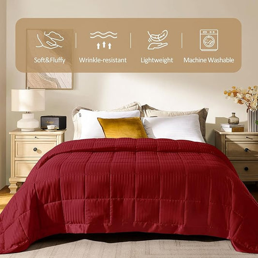 downluxe King Size Blanket with Satin Trim, Lightweight Down Alternative King Blanket for All Season, Machine Washable (Red, 108 x 90 Inch)