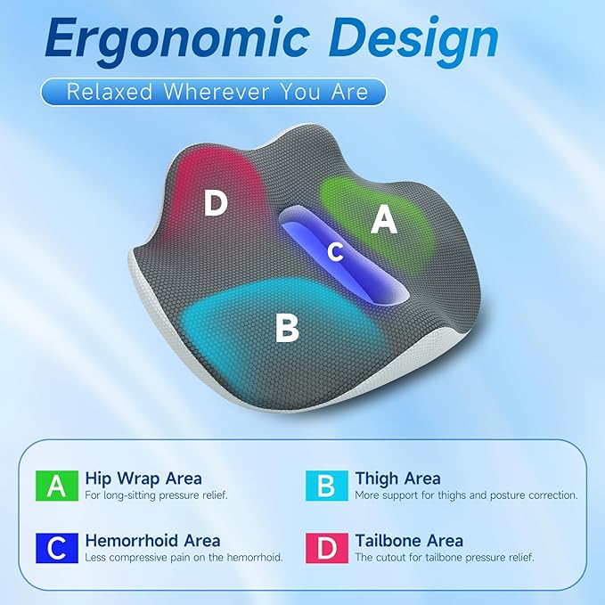 X-Large Car Seat Cushions for Driving ,Comfort Memory Foam Car Cushions for Driving for Back, Hip & Tailbone Pain Relief – Non-Slip Booster Pad for Short Drivers, Auto, Office Chair, Wheelchair