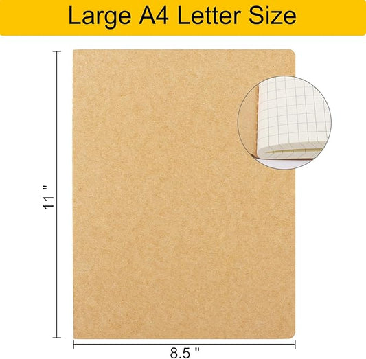 EUSOAR Large Graph Notebook, 1 Pack A4 8.5" x 11" 40 Sheets/ 80 Pages, 100gsm Thick Paper Kraft Sketchbook Composition Diary Subject Notebooks Planner Reading Journal for Office Work