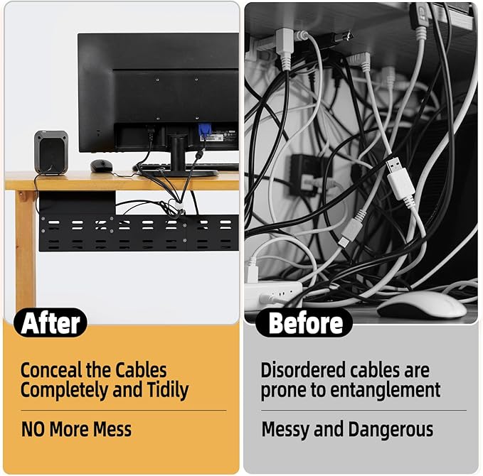Under Desk Cable Management Tray, Power Strip Holder, Cord Organizer, Wire Tamer for Office and Home, Black (41 inch)