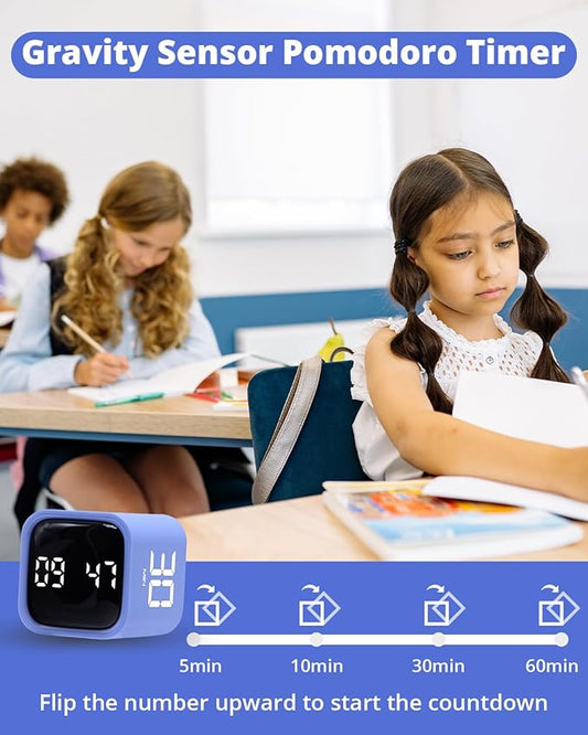 Productivity Timer Flip Gravity Sensor Cube Timer Countdown & Countup,Mute & Vibrate & Sound,5/10/30/60min & Custom Timing, Perfect for ADHD,Work,Learning,Kitchen Cooking