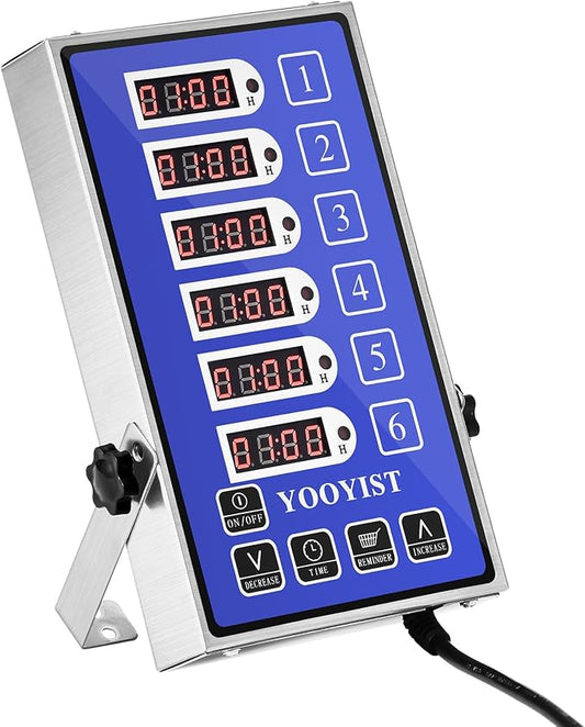 Kitchen Timers for Cooking – 6 Channel Commercial Kitchen Timer Restaurant Kitchen Supplies – Stainless Steel LED Technology Kitchen Timer Digital – Reminder Function, Loud Alarm, Blue