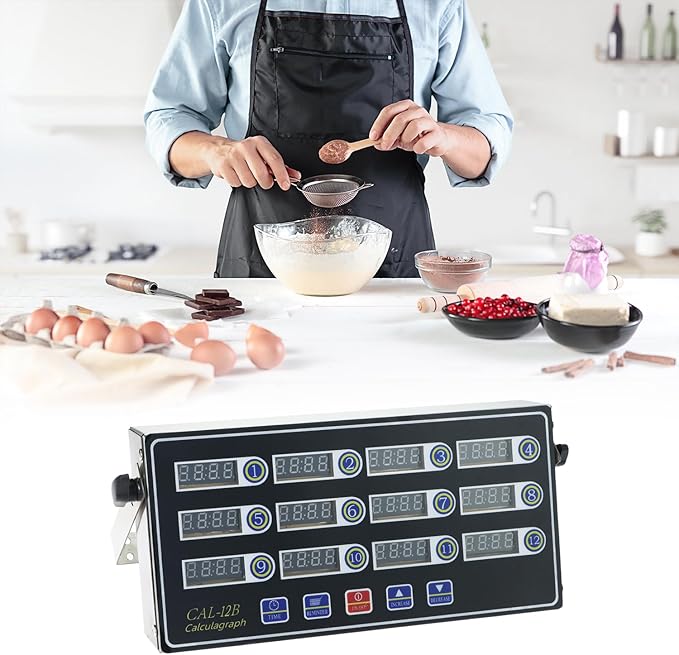 QWORK 12 Channel Multi-Timer Kitchen Clock, LED Digital Cooking Timer, Loud Alarm