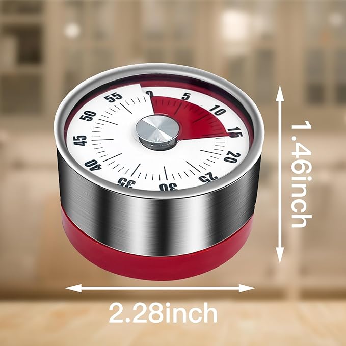 Kitchen Timer for Cooking, 2 PCS 60 Minute Visual Timer with Magnetic Base Mechanical Desk Timer for Home Kitchen Cooking Classroom Study Office Desk Use(Red)