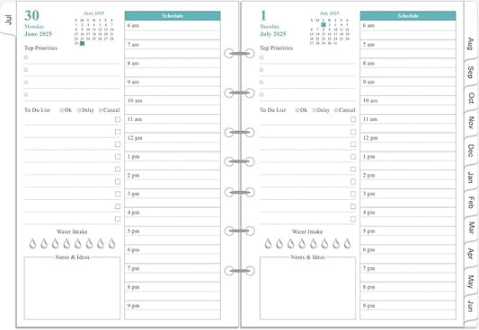 2025-2026 Planner Refills - One Page Per Day Daily & Monthly Planner, July 2025-June 2026, Prioritized, To-Do List, Notes, Appointment Schedule, 7-Hole Punched, Desk Size 4, 5.8" x 8.3"