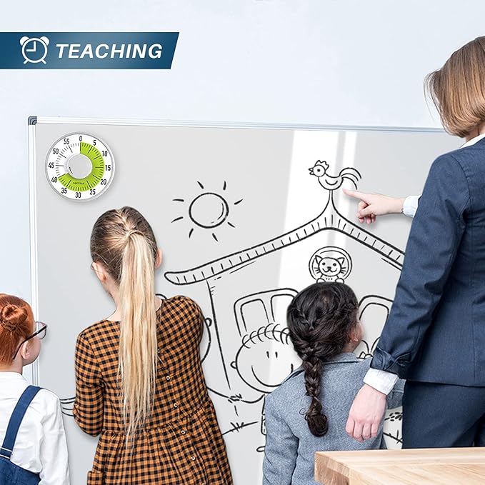 Secura 60-Minute Visual Timer 6-Inch Mechanical Countdown Timers for Teaching, Meeting, Cooking, Working - Timer for Kids with Magnetic Backing, Foldable Legs, Hanging Hole (Green)