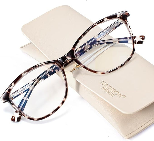 Madison Avenue TR90 Blue Light Blocking Glasses Anti Eyestrain UV Glare Blue Light Glasses for Women TV Phone Computer Gaming Eyeglasses (Black Tortoiseshell)