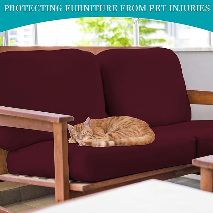 12Pcs Stretch Patio Cushion Covers,Outdoor Couch Covers Replacement,Outdoor Couch & Sofa Slipcovers,for Patio Furniture Cushion Covers,Washable Reusable urniture Protector(Wine Red,Cover Only)