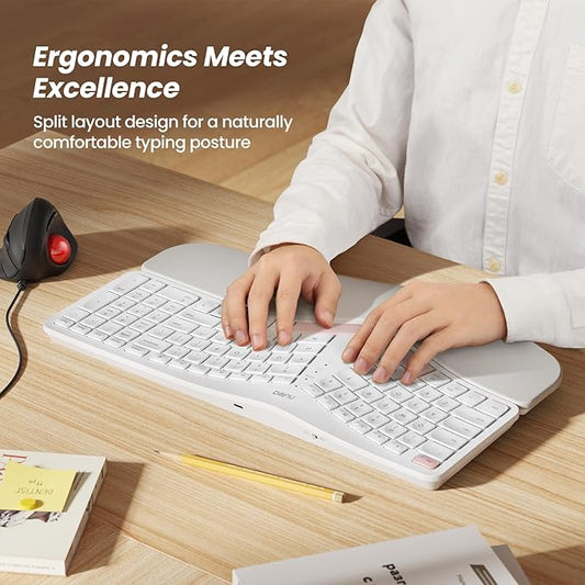 Nulea Wireless Ergonomic Keyboard, Split Keyboard with Cushioned Wrist Rest, Bluetooth and USB Connectivity, USB-C Rechargeable, Compatible with Windows Mac (White Pink)