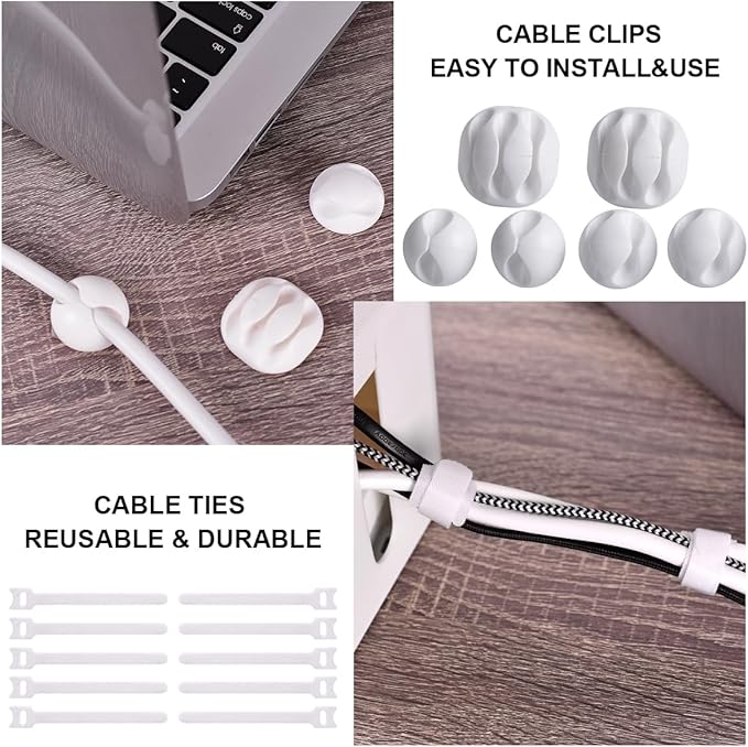 Cable Management Box, 2 Pack Large & Medium Cable Organizer Box with 17 PCS Cable Management Set, Cord Organizer Box to Hide Surge Protector on Desk or Floor (White)