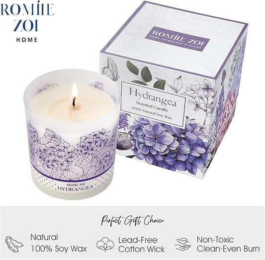 Scented Candle - Hydrangea - 6oz Aromatherapy Soy Wax Jar Candle for Home, Gifts for Women - 170g