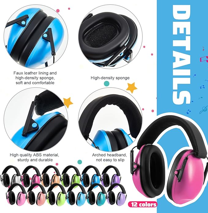 Amylove 48 Pcs Kids Ear Protection Noise Cancelling Headphones Noise Reduction Ear Muffs 27dB Hearing Protection (12 Colors)