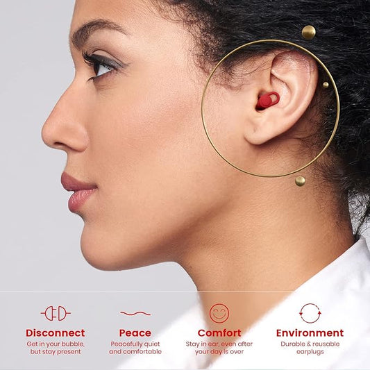 Silicone Ear Plugs for Noise Reduction - Reusable Soft Comfortable Earplugs for Sleeping,Noise Sensitivity & Flights -16 Ear Tips in XS/S/M/L, with 2 Travel Boxes - 33dB Noise Cancelling (Red)