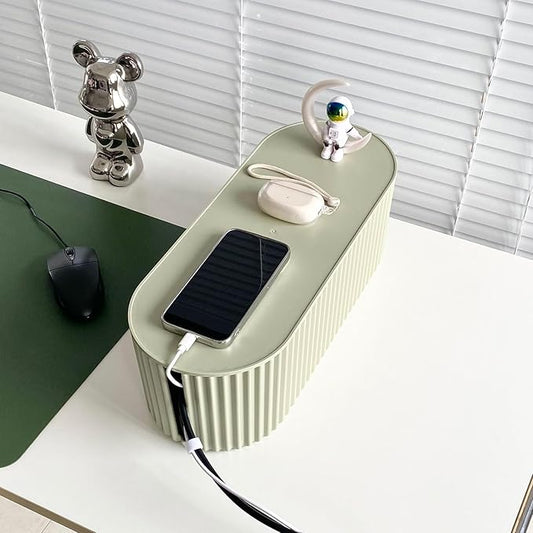 Green Cable Management Box, Power Strips Hider Cover Under TV and Desk for Home, Office, School Use, Plastic Surge Protector Cover on Floor, Electronics Cord Bin with Lid (Large)