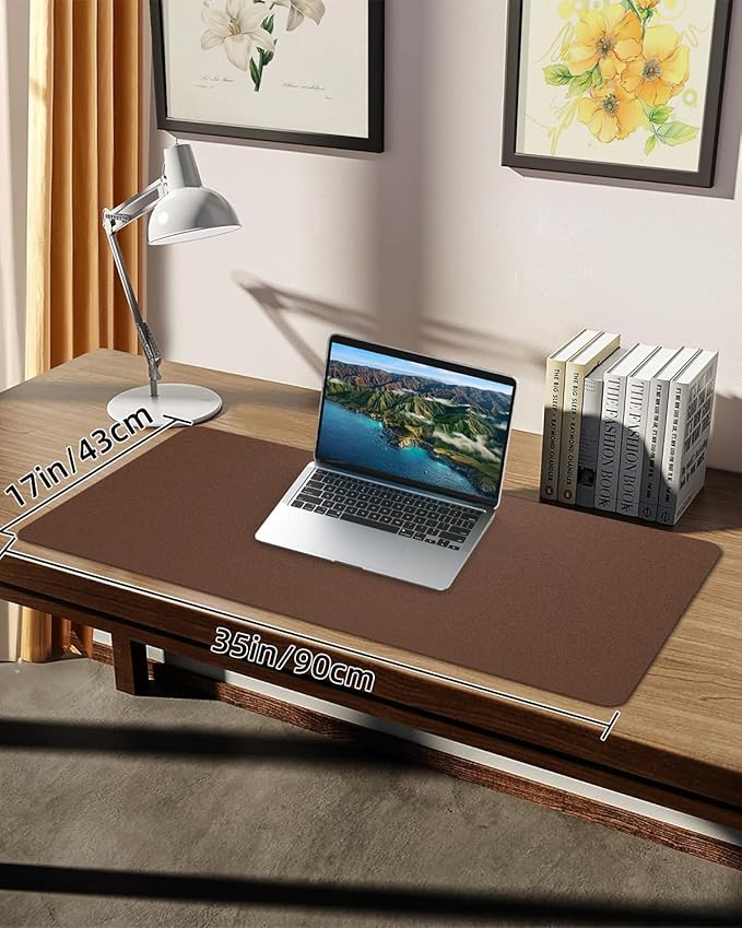 PULeather Non-Slip Desk Mat, Large Mouse Pad & Laptop Desk Pad - Waterproof Writing Pad for Office & Home (Brown, 35.4" x 17")