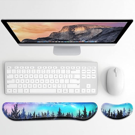 Dapesuom Enlarge Keyboard Wrist Rest, Memory Foam Wrist Cushion for Desk Mats Support, Cute Typing Pain Relief Keyboard Mouse Pad Rests Set with Non-Slip Base for Gaming Laptop Office Computer, Forest