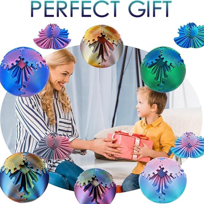 ULTHOOL Gear Ball, 3D Printed Gear Ball Spin Ball Cube Fidget Toy, Gear Sphere, Gear Ball Fidget Toy, Stress Ball, GearSphere Desk Toy, Fidget Ball, Gear Toy for Anxiety Relaxing (Laser Dark Red)