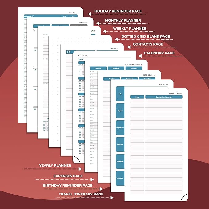 Weekly Monthly 2025-2026 Planner (July 25-Dec 26),6.5"x3.75",18 Months Agenda Plan with Month Tabs & Pocket,Expenses/Note Pages, Academic Calendar with Vegan Leather Cover,Red