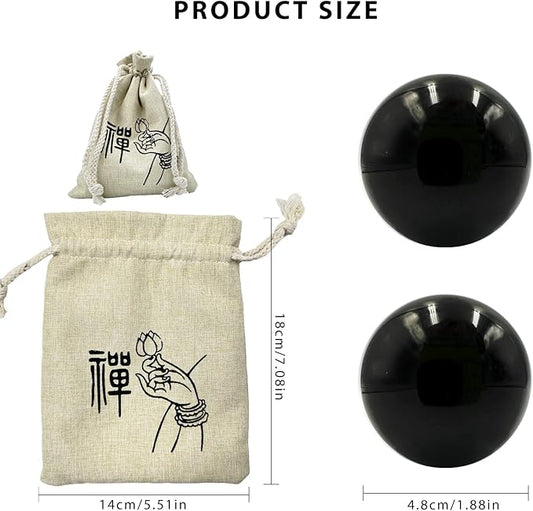 1.9 Inch Natural Jade Black Baoding Ball with Carrying Bag Exercise Massage Balls Health Stress Relieve Hand Exercise Baoding Balls