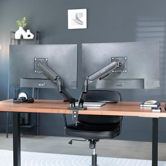 VIVO Dual Monitor up to 32 inches and 19.8 lbs per Screen, Pneumatic Arm Desk Mount, Articulating Counterbalance, VESA Stand, Classic, STAND-V002O