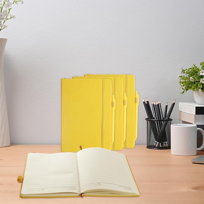 MIVIDE 10 Pack Journal Notebook Bulk with 10 Pens, A5 Lined Notebook Journals Bulk, Hardcover Notebook, College Ruled Notebook for Work Writing School Office, 5.7" x 8.3", Yellow