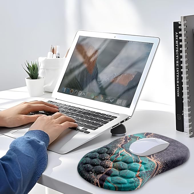 Ergonomic Mouse Pad with Wrist Rest, Comfortable Laptop Mouse Pad, Pain Relief Non-Slip PU Base Green Gold