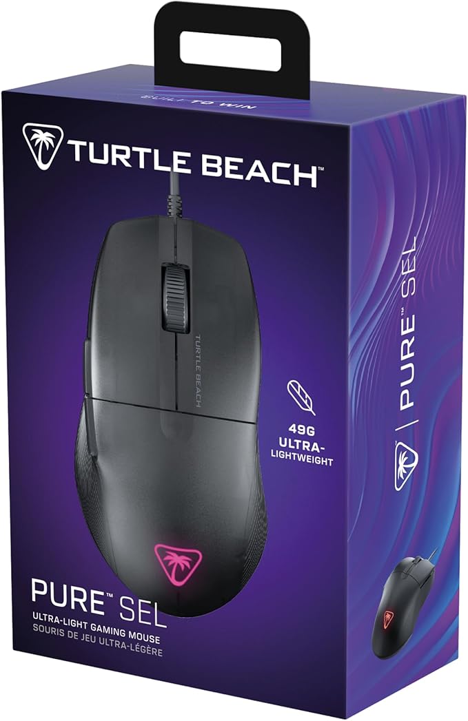 Turtle Beach Pure SEL - Ultra-Light Ergonomic RGB Gaming Mouse, 8K DPI Optical Sensor, Mechanical Switches, Pretension System, Pure PTFE Glides, RGB Illumination – Black
