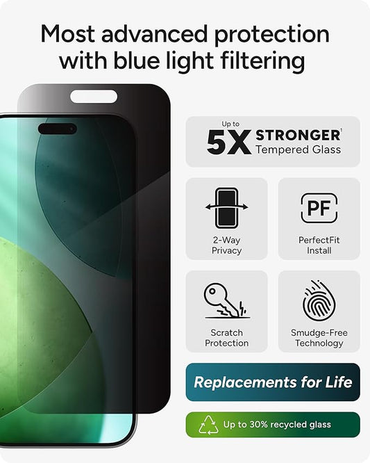 ZAGG Glass Elite Privacy Screen Protector for iPhone Air - 2-Way Privacy Filter, 5X Stronger, Fingerprint-Resistant, InvisibleShield, Easy Two-Step Installation