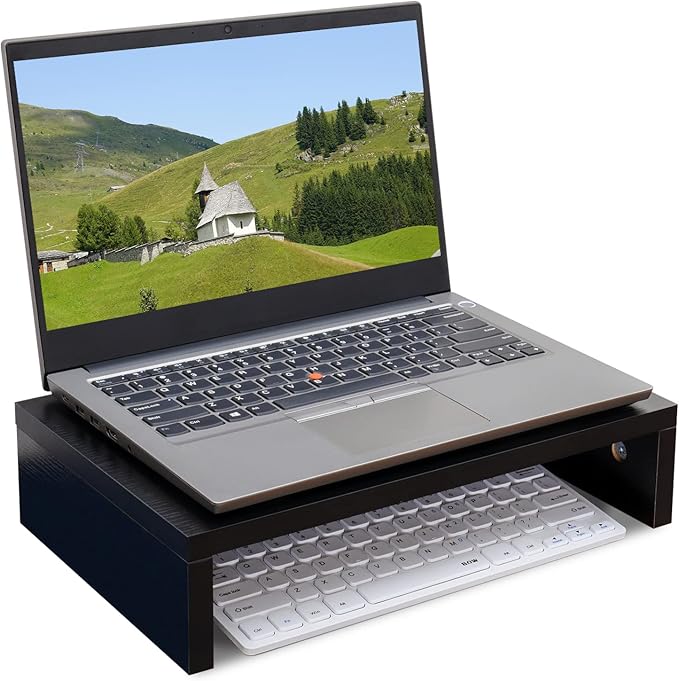 TEAMIX 14.2 inch Monitor Stand Riser, Wood Monitor Riser with Storage for Desk Small Monitor Stand TV/Screen/PC/Laptop Riser Computer Stand Desktop Shelf (Black-14.2 inch)