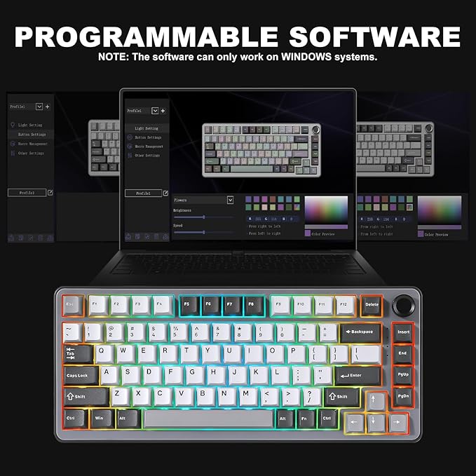 YUNZII B75 PRO Wireless Mechanical Keyboard,75% Layout with Knob,Hot Swap Gasket Structure,Creamy Pre-lubed Switches,RGB Backlit,Bluetooth/Type-C/2.4G for Win/Mac (Dark Grey, Milk Switch)