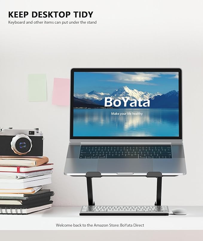 BoYata Laptop Stand, Laptop Holder, Multi-Angle Stand with Heat-Vent, Adjustable Notebook Stand for Laptop up to 17 inches, Compatible for MacBook Pro/Air, Surface Laptop, and so on (Black)