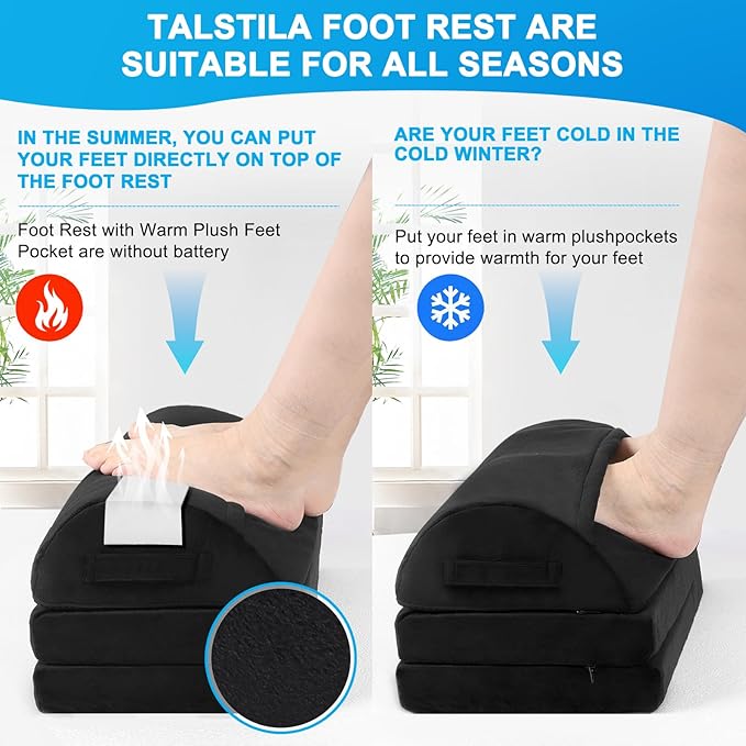 TALSTILA Foot Rest for Under Desk at Work, Under Desk Footrest, Ergonomic 3 Adjustable Heights Footrests, Footrest with Feet Warm Pocket, for Office Desks & Office Chair - Back & Leg Hip Pain Relief