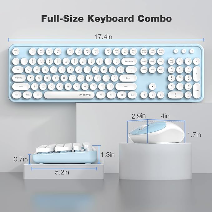 MOFII Wireless Keyboard and Mouse, Retro Full Size Typewriter Keyboard and 3 Adjustable DPI Mouse Combo for Windows 7/8/10, Laptop, Desktop, PC, Computer (Blue)