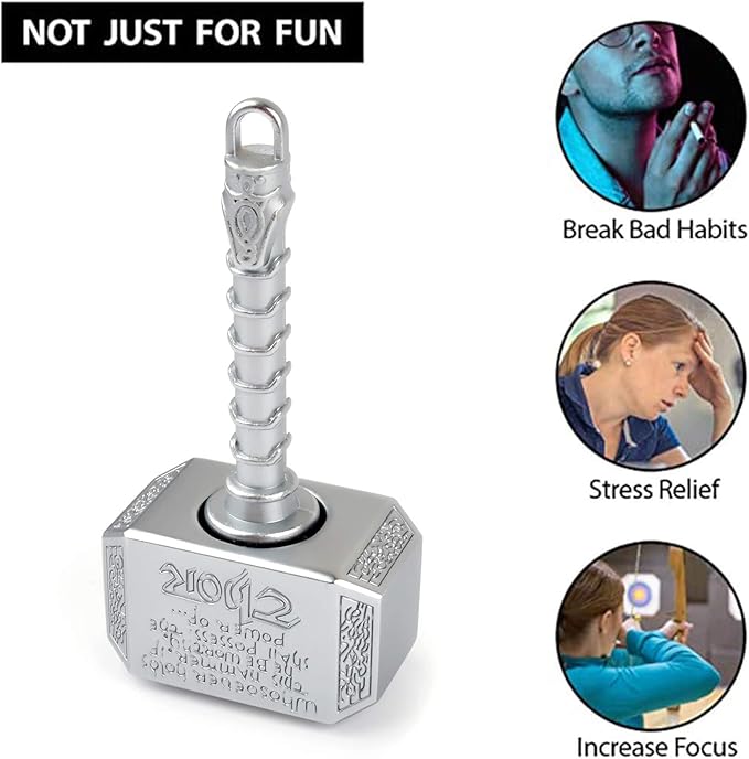 Mini Hammer Fidget Spinners Metal with Star Fidget Finger Spinner Toy, Fidget Keychian Chain Ring Cool Gadget Spinning Top Toy Focus Fingertip Gyro Stuff Gifts for Kids Adults (2 Pack)