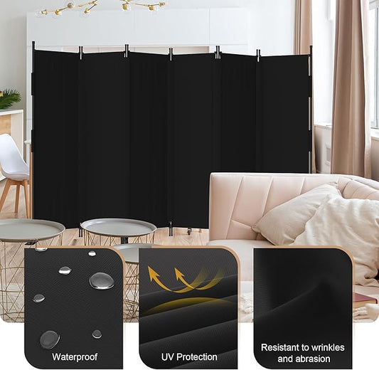 Room Divider, 6 Panel Upgraded Folding Privacy Screen, 132” Highly Secretive Separation with 4 Metal Feet, Partition Screen, Lightweight Freestanding Wall Divider Bedroom (Black)