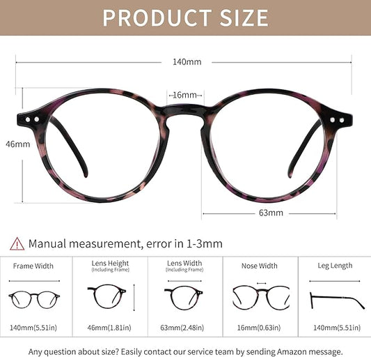 Blue Light Blocking Glasses Round Retro Computer Gaming Glasses Women Men UV Protection AB3303 (Black/Purple tortoise)