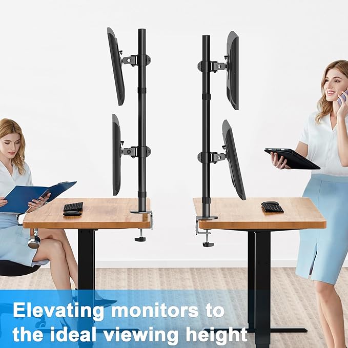 Vertical Dual Monitor Stand, Stacked Monitor Mount for 2 Screen Max 32 inches, Computer Monitor Arm Holds up to 17.6 lbs Each, Height Adjustable, Swivel, Tilt Monitor Desk Mount, VESA 75/100