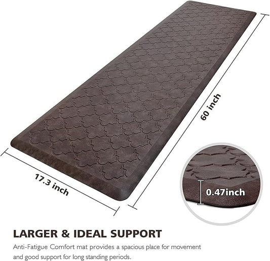 WISELIFE Kitchen Mat Cushioned Anti Fatigue Floor Mat,17.3"x60", Thick Non Slip Waterproof Kitchen Rugs and Mats, Standing Mat for Floor,Home,Office,Desk,Sink, Brown
