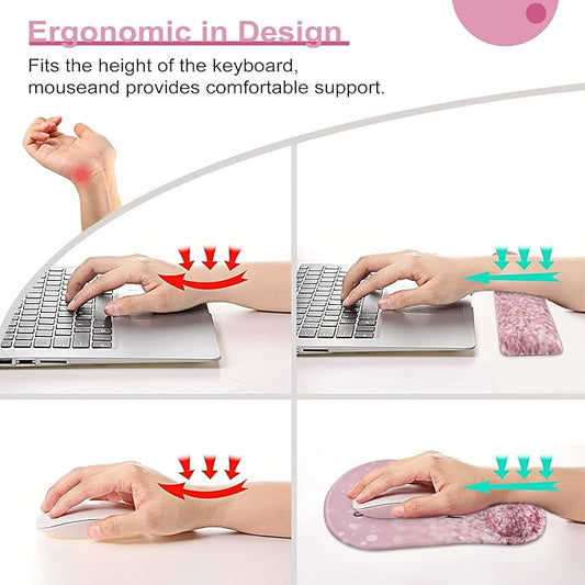 HAOCOO Pink Mouse Pad Support, Keyboard Wrist Rest, Gel Wrist Rest for Computer and Mouse Pad Set, Anti-Slip Base, Keyboard Pad with Coaster for Office Home Women, Stay Positive