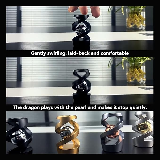 Metal Illusion Fidget Spinner, Gravity Defying Kinetic Desk Toy, Entertain and Relax - Office Ornaments and Gifts (Black: Silver Beads)