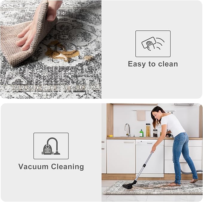 KIMODE Anti Fatigue Kitchen Mats for Floor,17.3" x 29" Cushioned Boho Vintage Grey Kitchen Rugs,Non-Slip Waterproof Kitchen Sink Standing Mat Wipe Clean for Kitchen,Laundry Floor