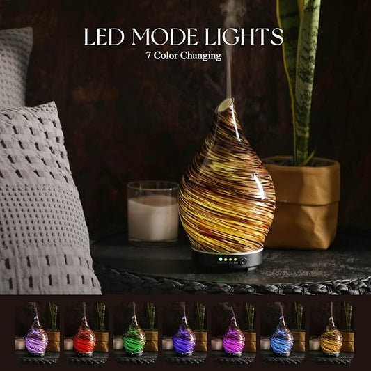 Porseme 150ml Essential Oil Diffuser Glass Color Changing Aroma Air Diffusers Aromatherapy Ultrasonic Cool Mist Humidifier 6 Running Hours Waterless Auto-Off for Sleeping Yoga Office Spa (Dark Golden)