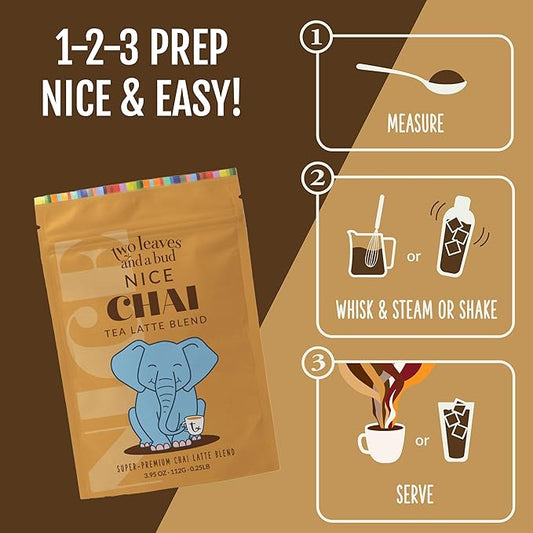 Two Leaves and a Bud Nice Chai, Tea Latte Mix, Powdered Chai Latte Tea Mix, Vegan, Dairy Free, Low Sugar, Iced or Hot Lattes, 112g (2 Pack)