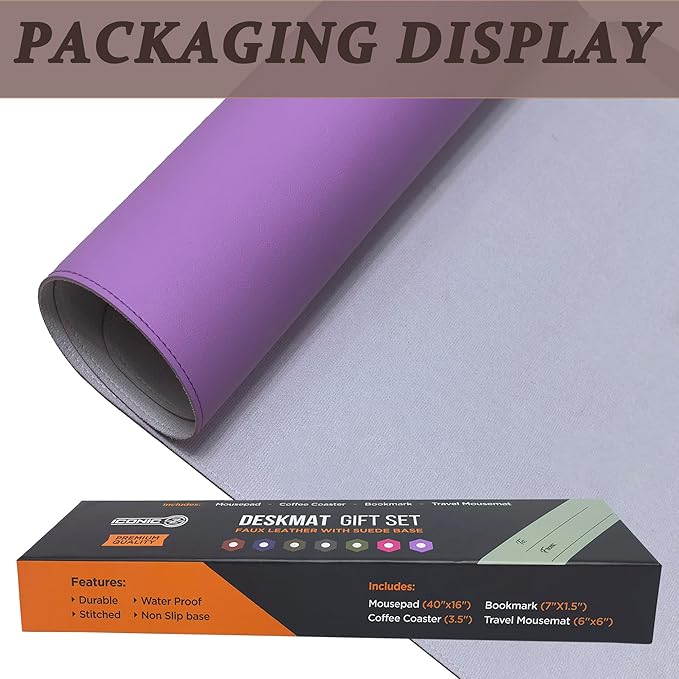 PU Leather Desk Mat| Premium Mouse Pad with Bonus Coaster | Stylish, Durable, Waterproof Mouse Pad for Office & Home (Lavender, XXL - PU Gift Set)